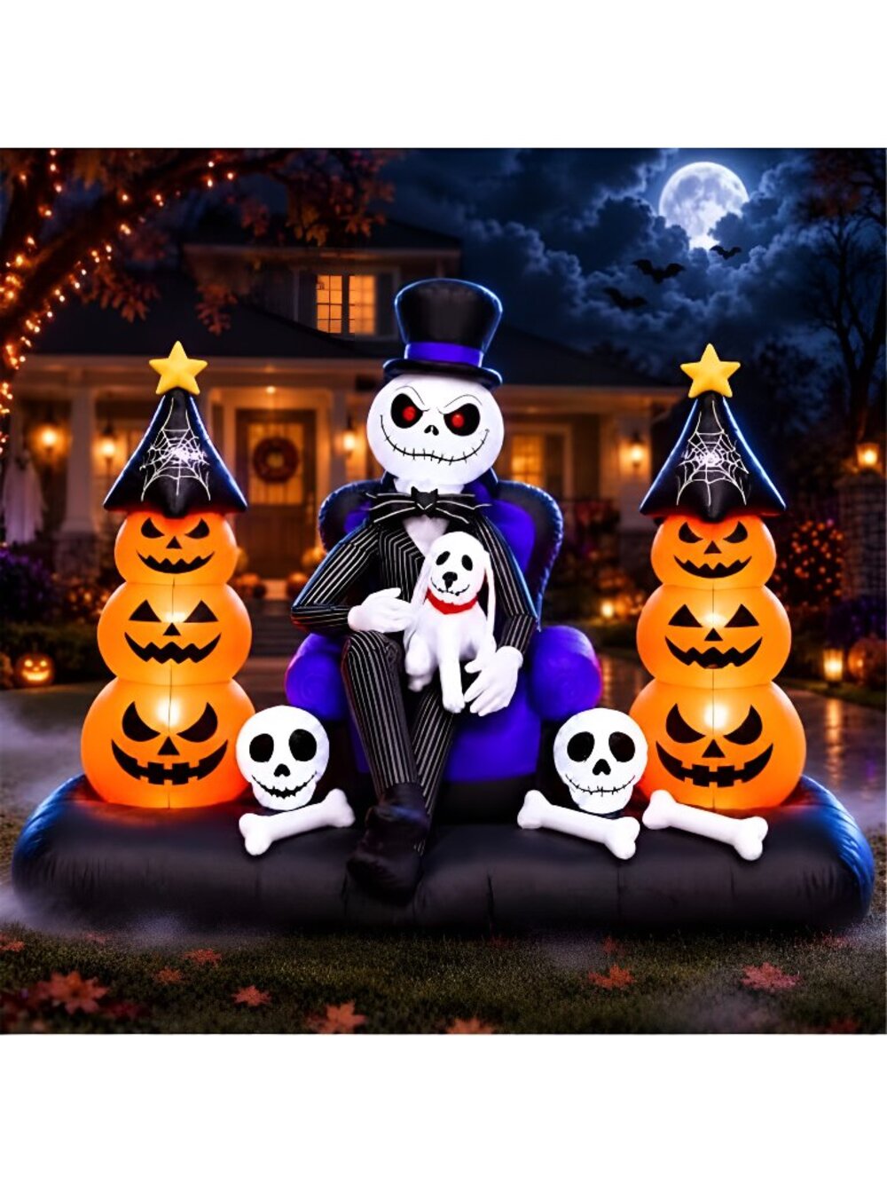8FT Halloween Inflatables Outdoor Decorations, LED Lighted Inflatable Skeleton